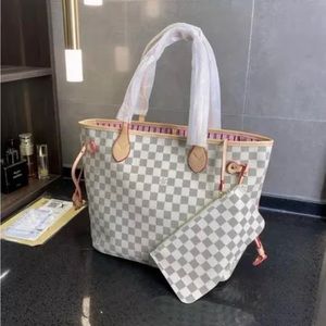 Never full White/ grey  checkered tote